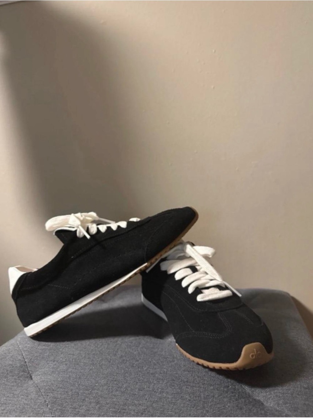 ALO Yoga Black Suede Sneakers with White Laces - Picture 3 of 7